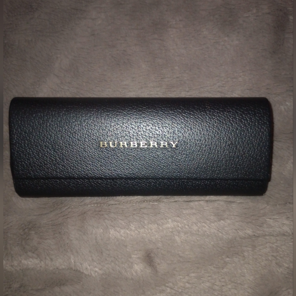 Burberry Black Pebbled Leather Sunglasses Case with Gold Logo